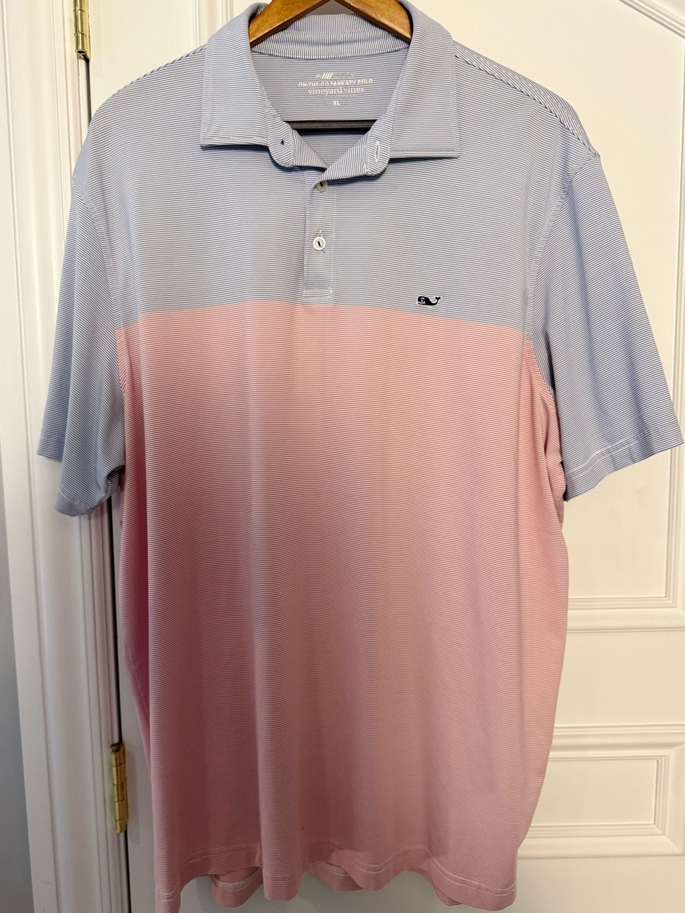 Vineyard Vines On-The-Go Sankaty Polo XL Blue Pink Stripe